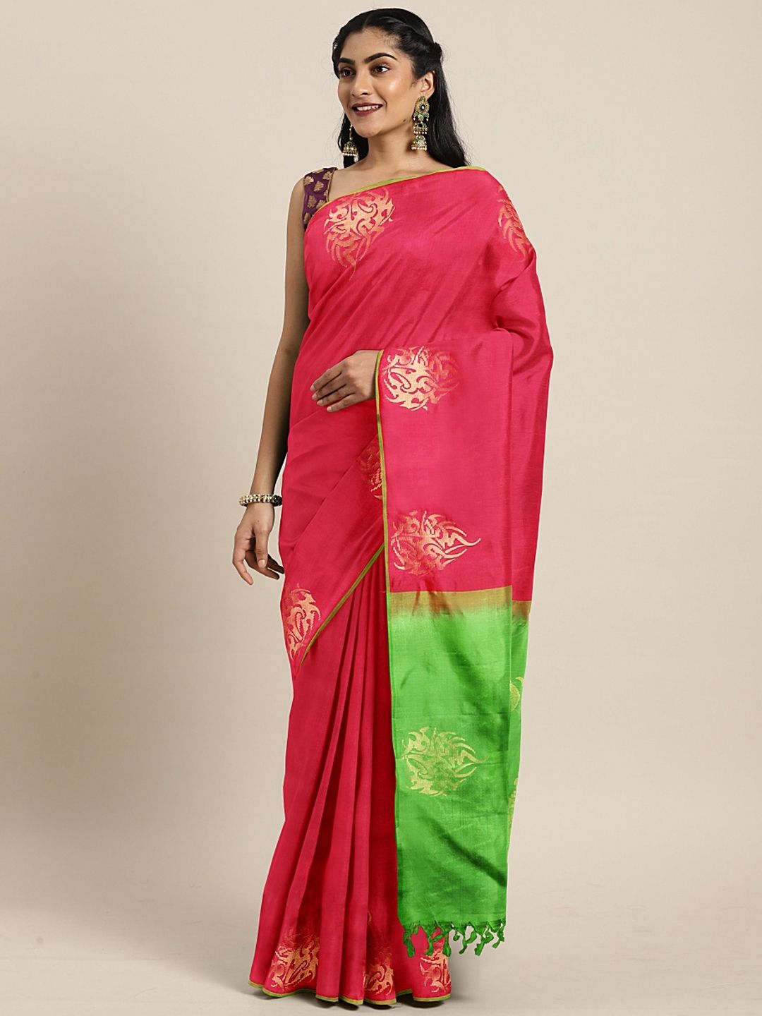 The Chennai Silks Red Pure Silk Woven Design Kanjeevaram Saree