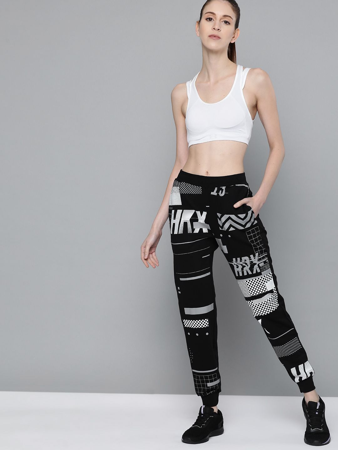 HRX by Hrithik Roshan Women Black Printed Slim Fit Bio-Wash Antimicrobial Lifestyle Jogger Price in India