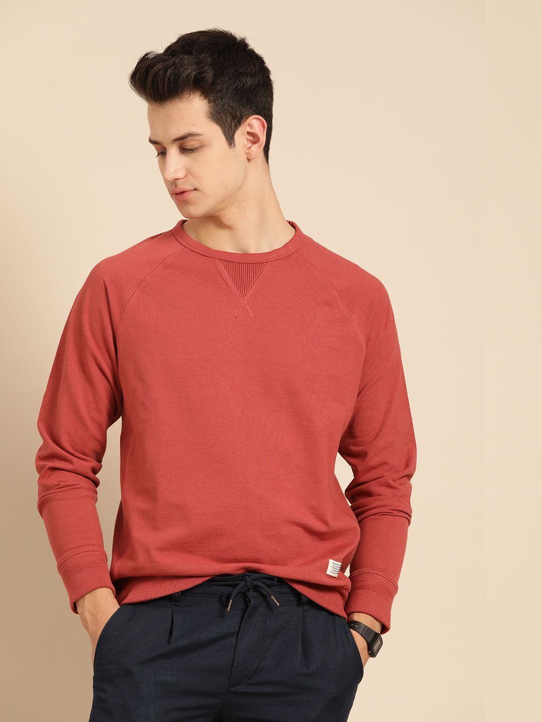 Mr Bowerbird Men Red Solid Sweatshirt