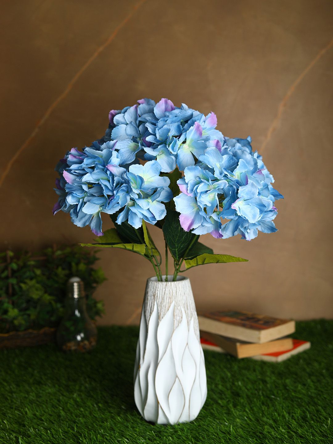 PolliNation Blue & Green Decorative Artificial Hydrangea Flower Bunch Price in India