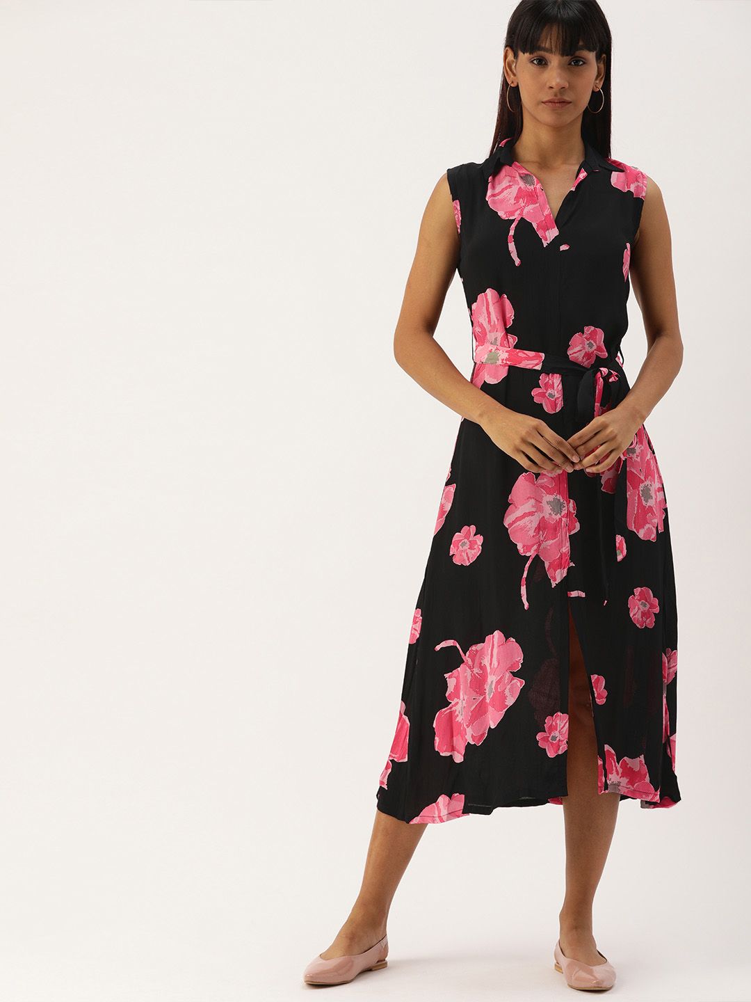 Campus Sutra Women Black Printed Fit and Flare Dress