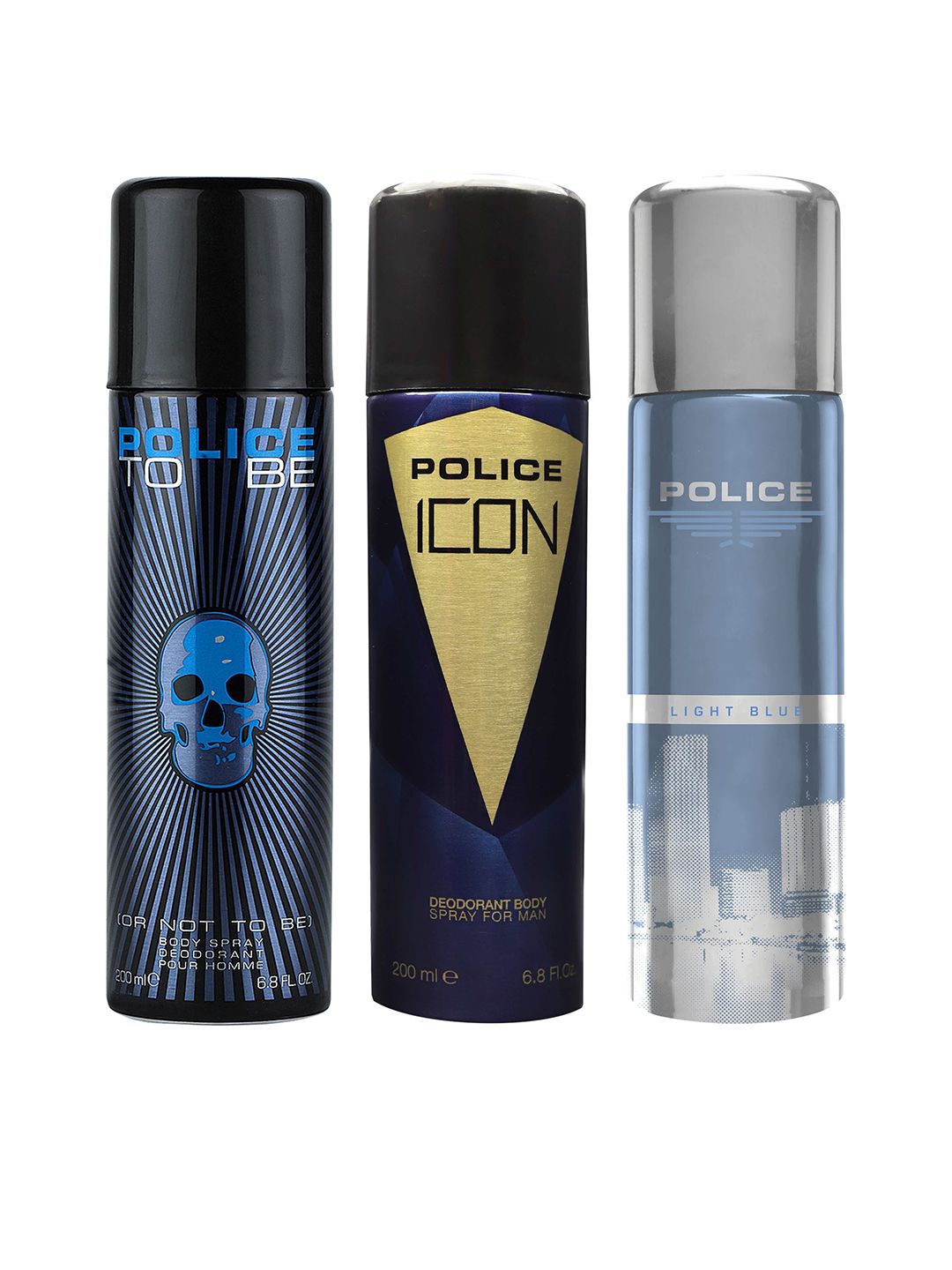 Police Men Pack of 3 To Be Men - Icon - Light Blue Deodorant Sprays - 200ml each