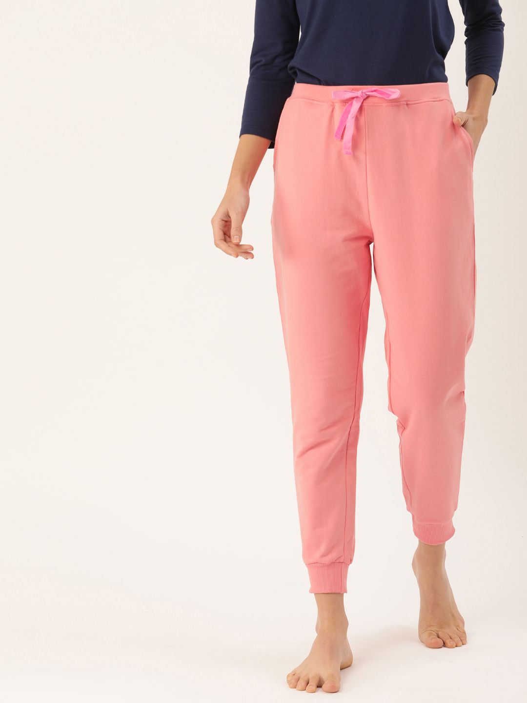 DressBerry Women Pink Solid Cropped Lounge Pants Price in India