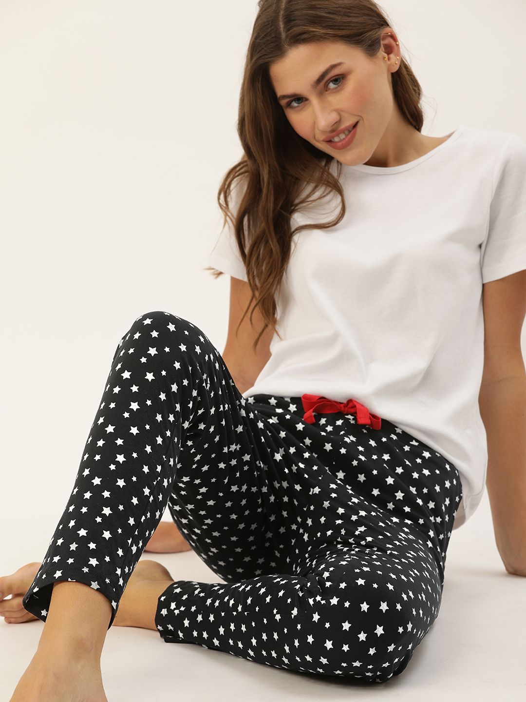 DressBerry Women Black & Silver-Toned Printed Lounge Pants Price in India