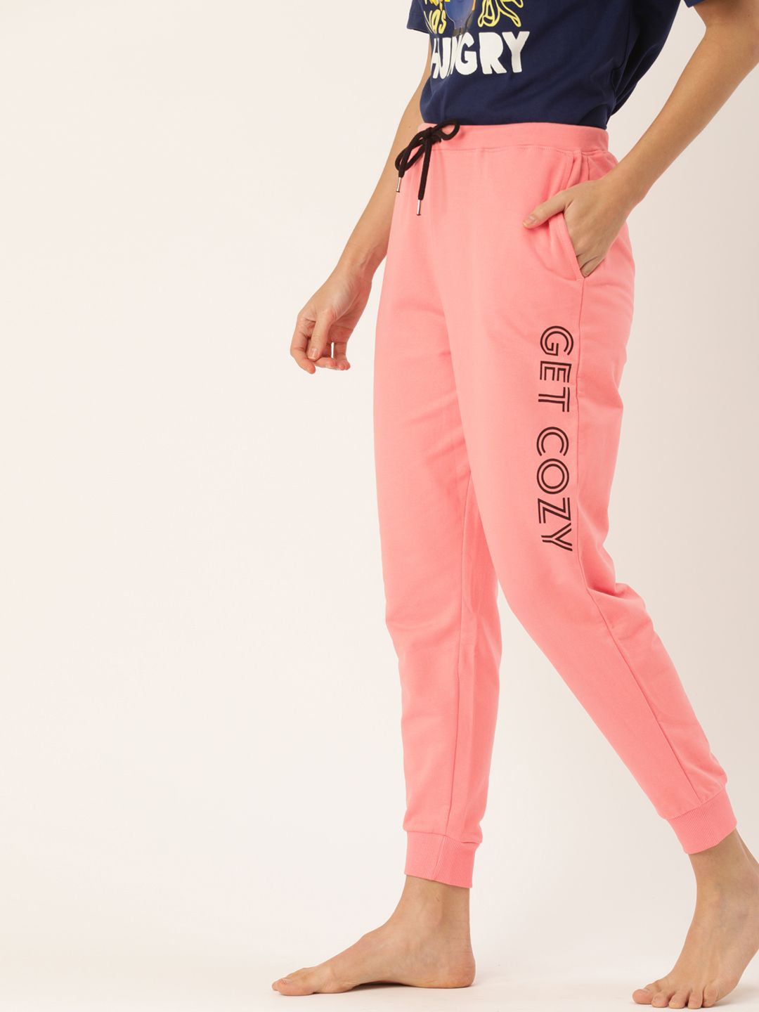 DressBerry Women Pink Solid Regular Fit Cropped Lounge Pants With Printed Detailing Price in India