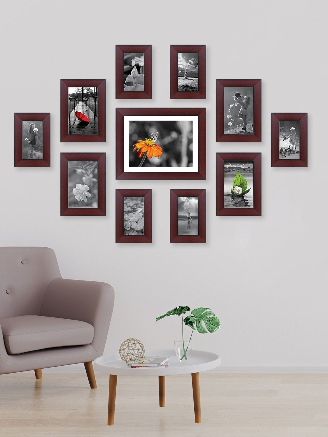 RANDOM Set Of 11 Brown Solid Collage Rosewood Photo Frames Price in India