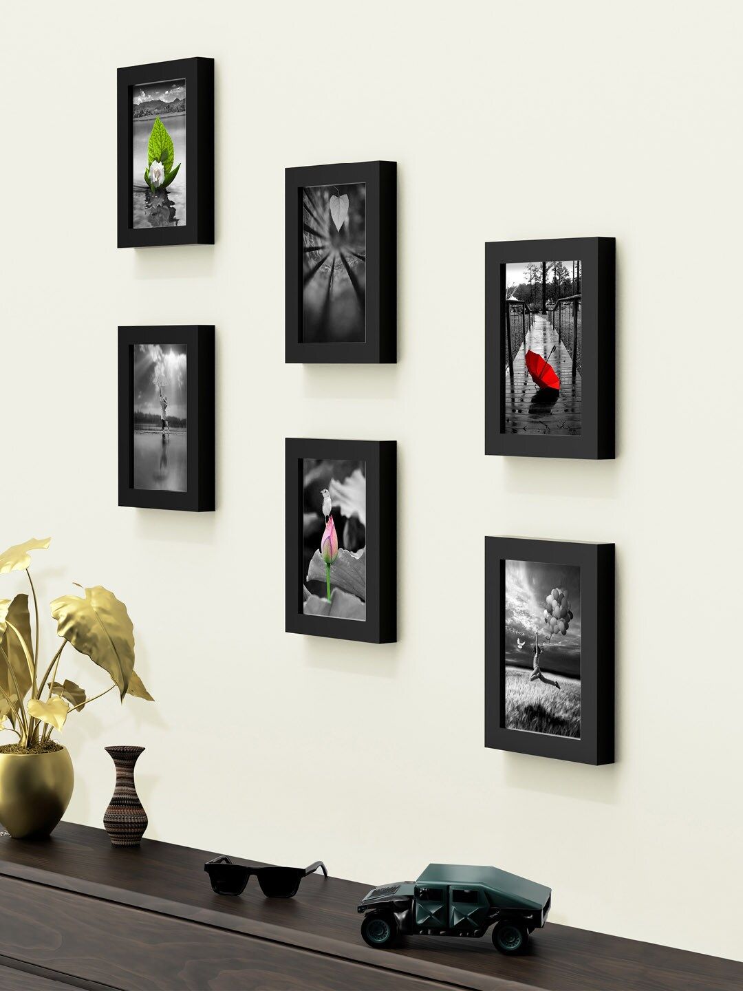 RANDOM Set Of 6 Black Solid Collage Photo Frames Price in India