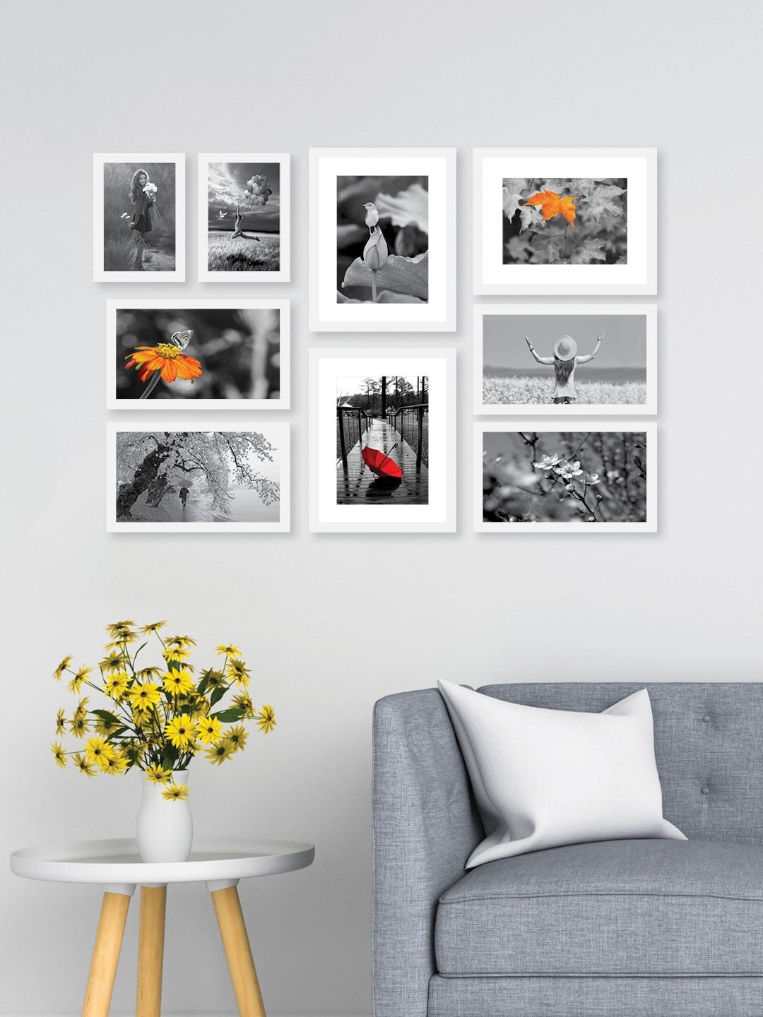 RANDOM Set Of 9 White Solid Collage Photo Frames Price in India