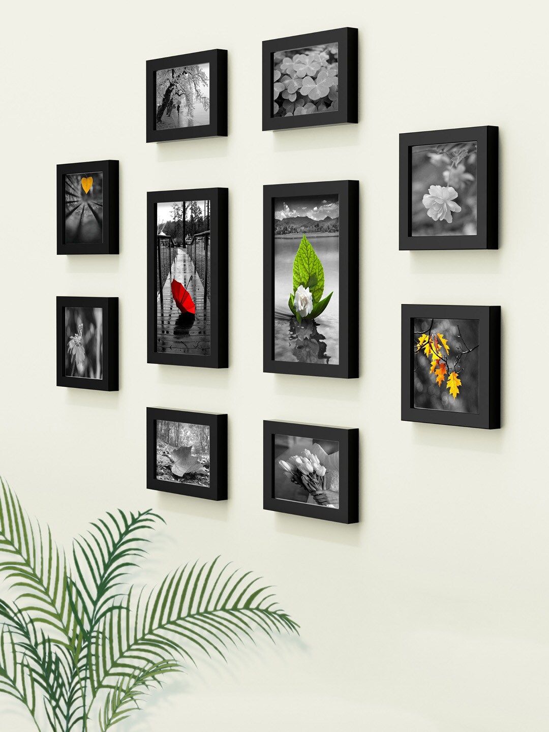 RANDOM Set Of 10 Black Solid Collage Photo Frames Price in India