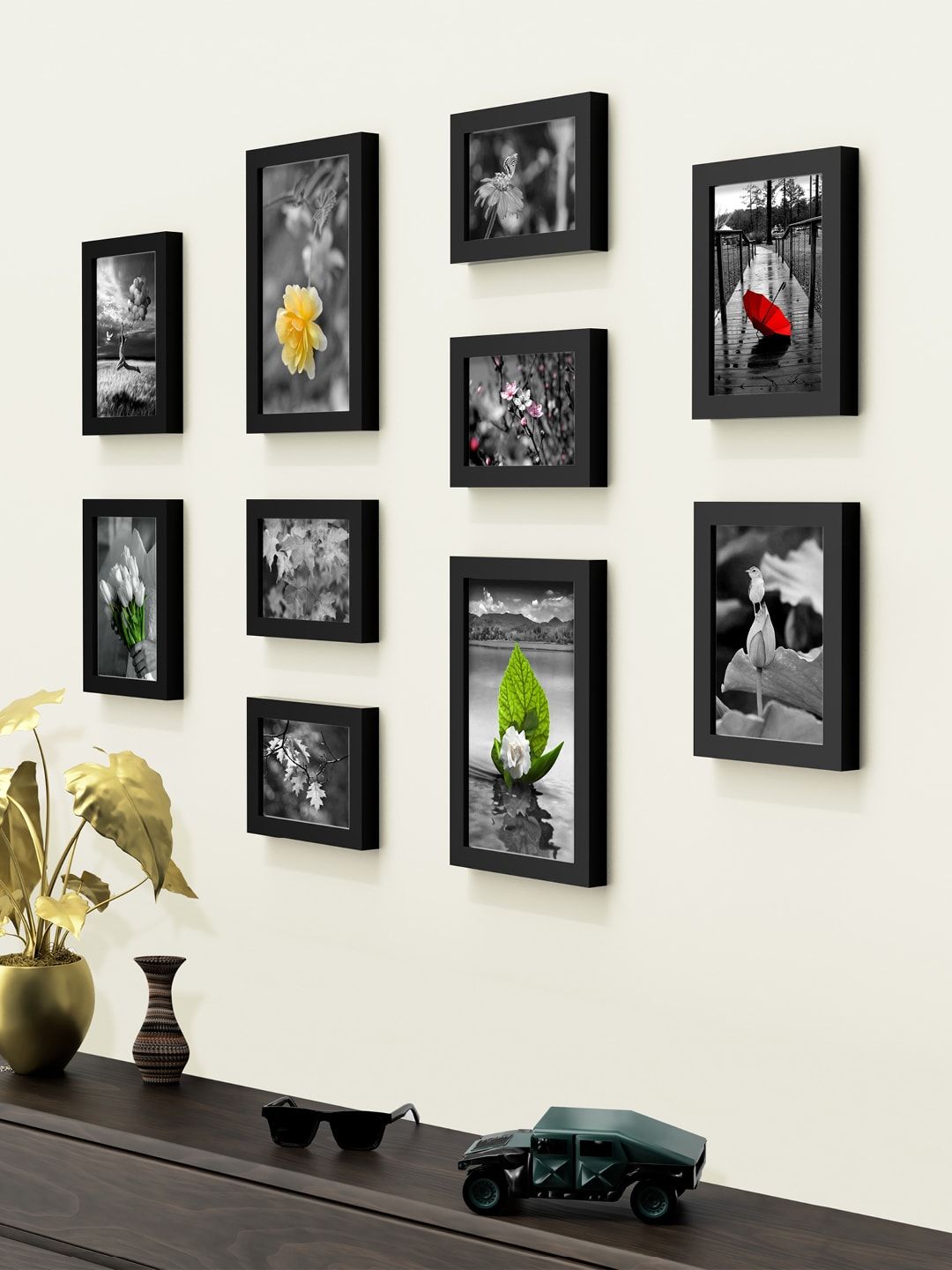 RANDOM Set Of 10 Black Solid Collage Photo Frames Price in India
