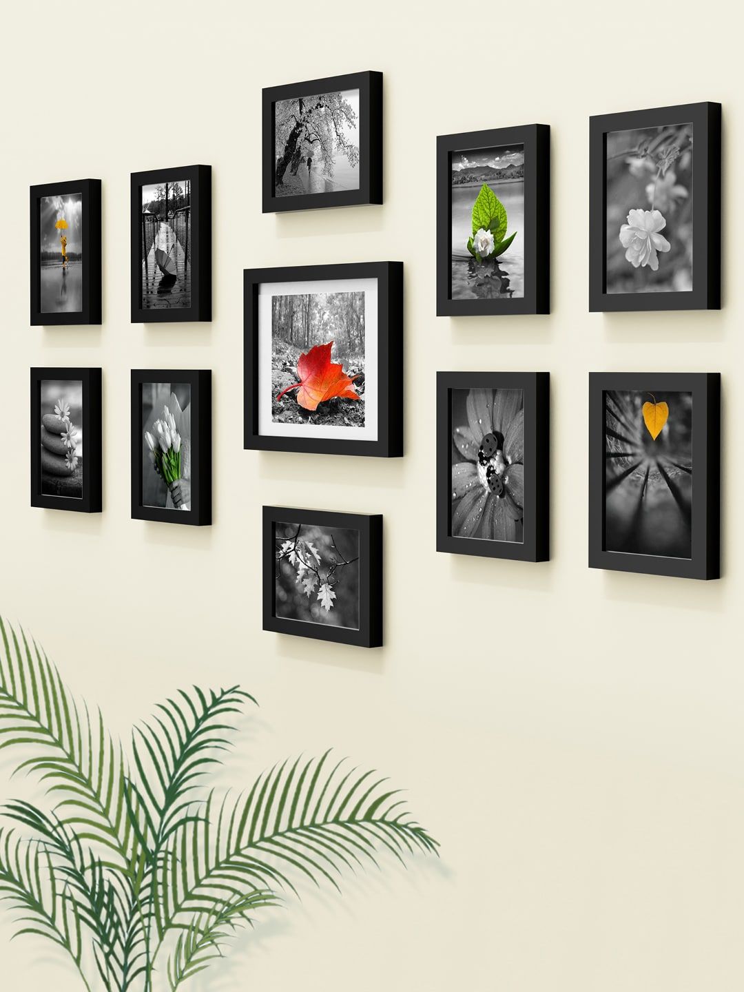 RANDOM Set Of 11 Black Solid Collage Photo Frames Price in India