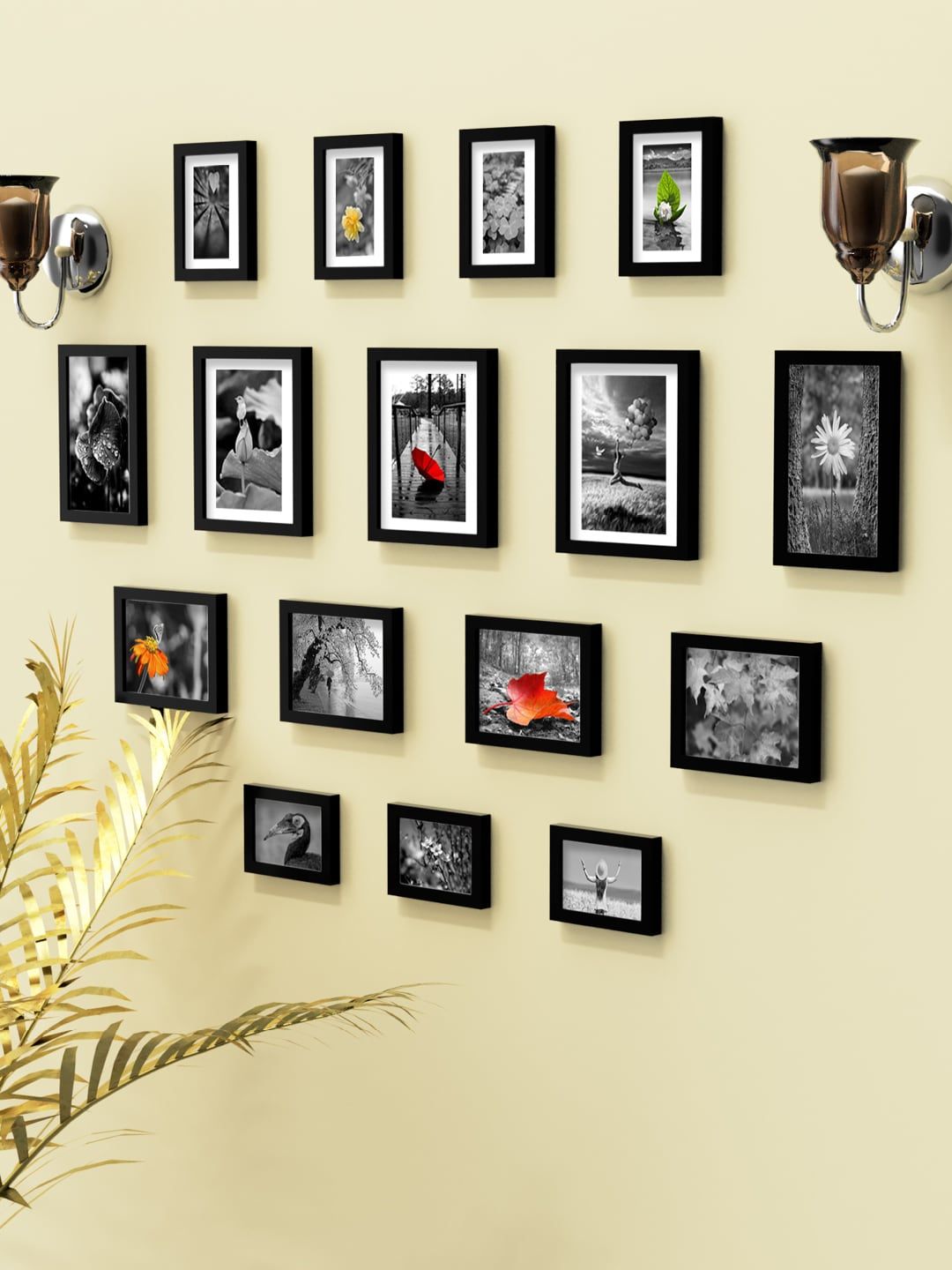 RANDOM Set Of 16 Black Solid Collage Photo Frames Price in India