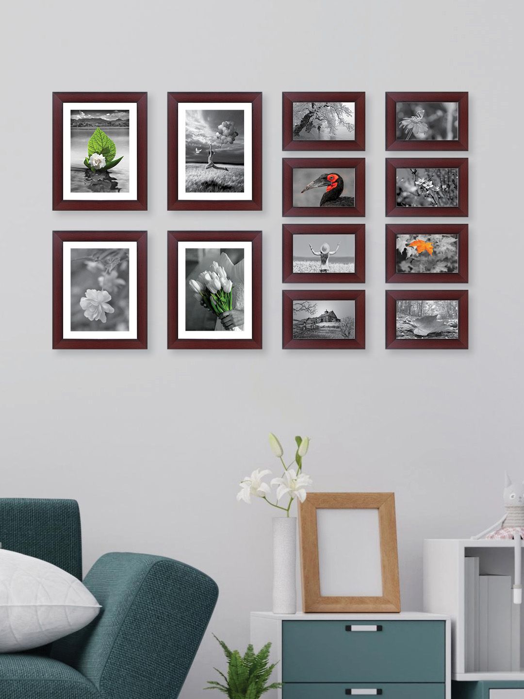 RANDOM Set Of 12 Brown Solid Collage Photo Frames Price in India