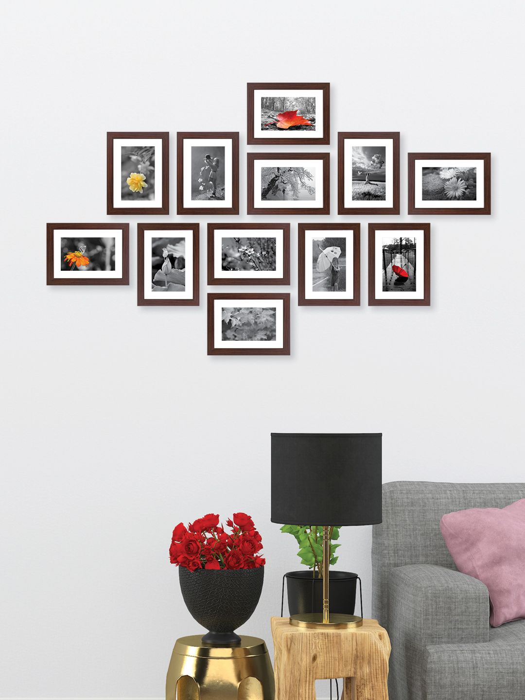 RANDOM Set Of 12 Brown Solid Collage Photo Frames Price in India