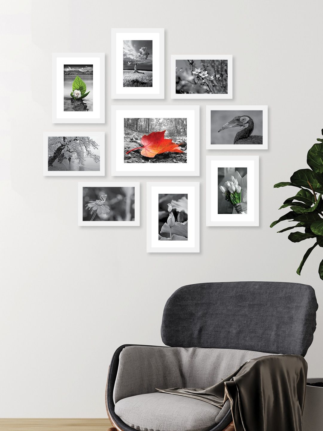 RANDOM Set Of 9 White Solid Collage Photo Frames Price in India