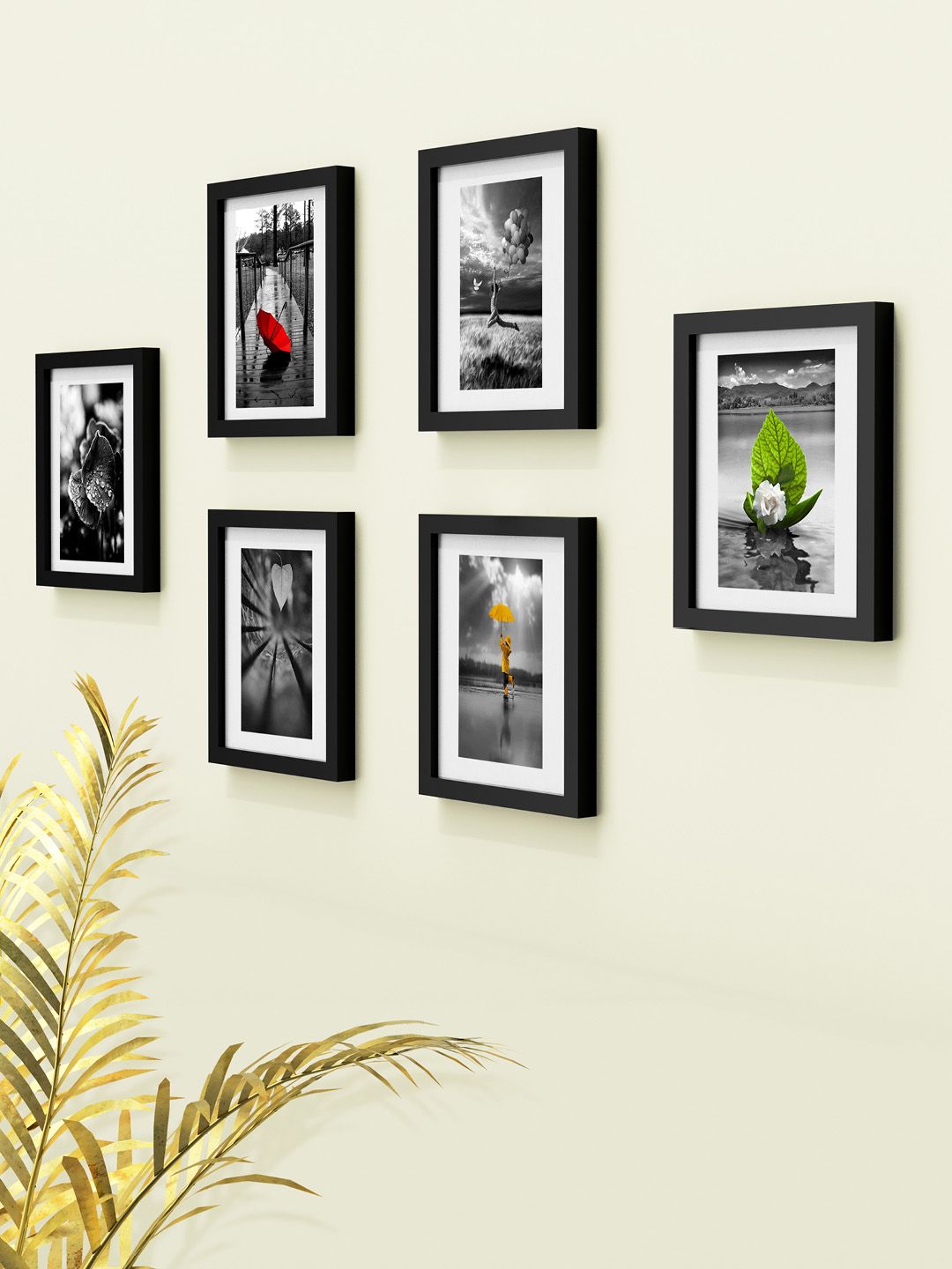 RANDOM Set Of 6 Black Solid Collage Photo Frames Price in India