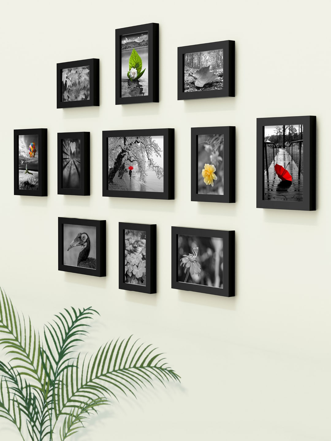 RANDOM Set Of 11 Black Solid Synthetic Collage Photo Frames Price in India