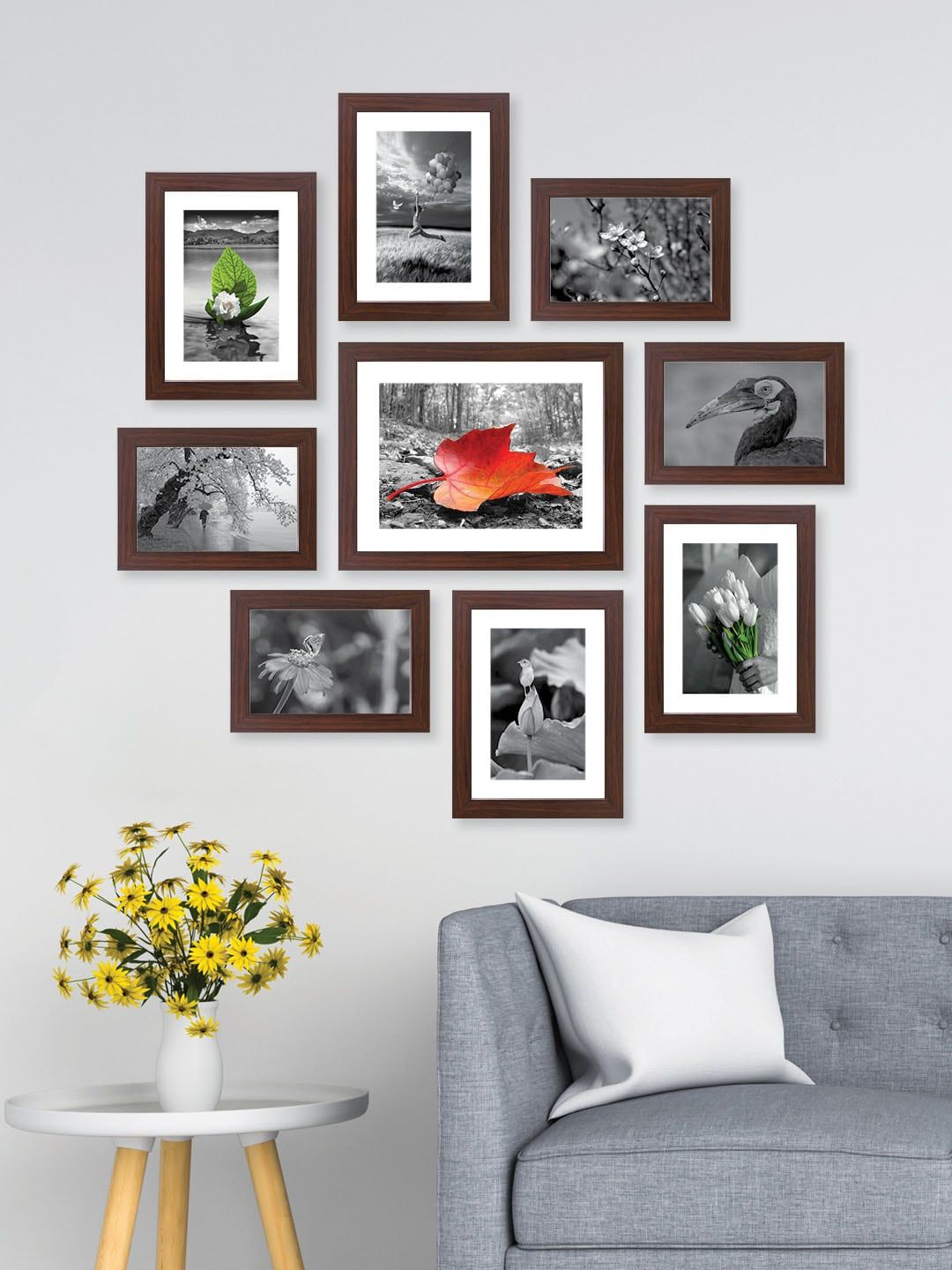 RANDOM Set Of 9 Brown Solid Collage Photo Frames Price in India