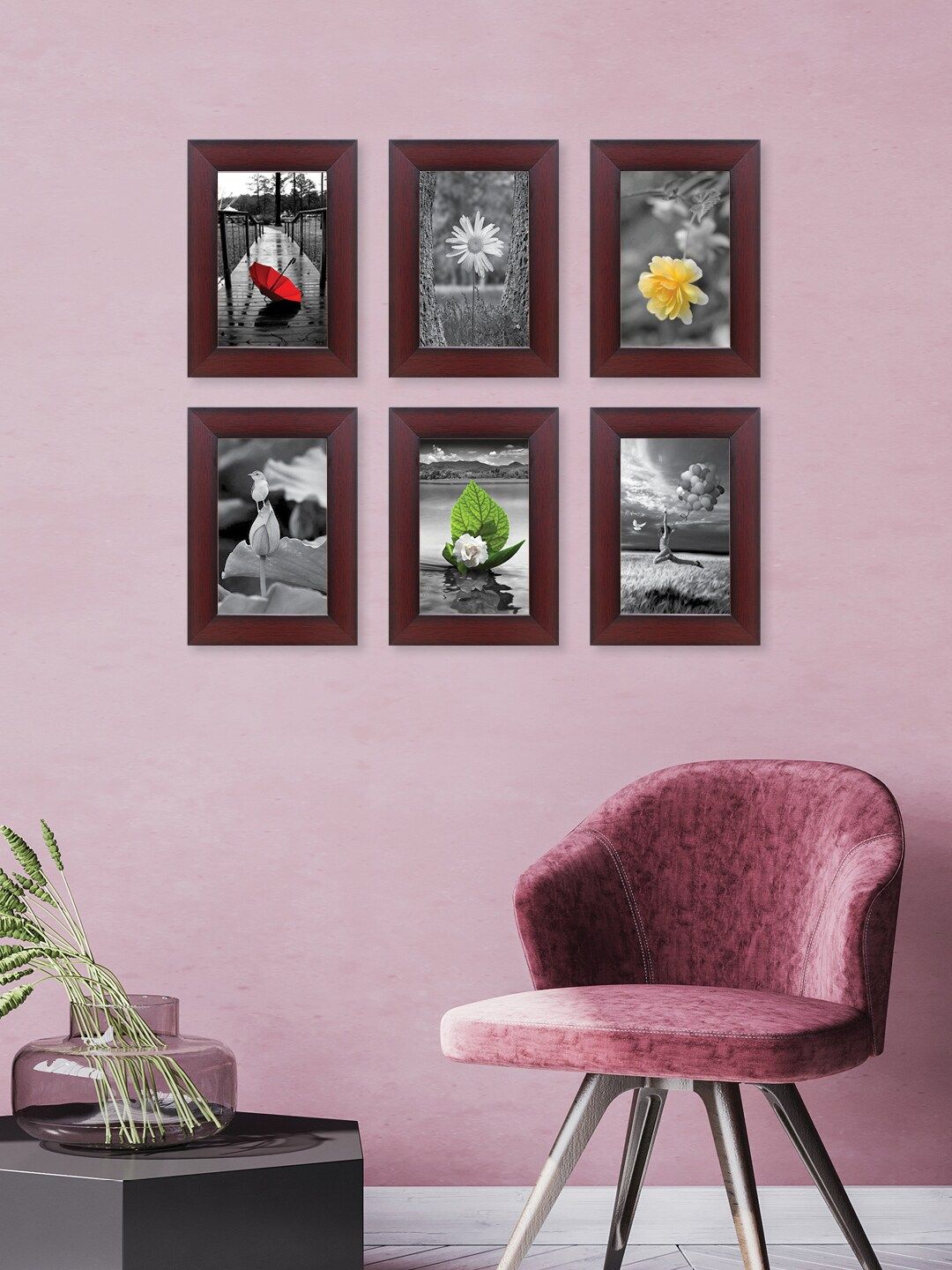 RANDOM Set Of 6 Brown Solid Collage Photo Frames Price in India