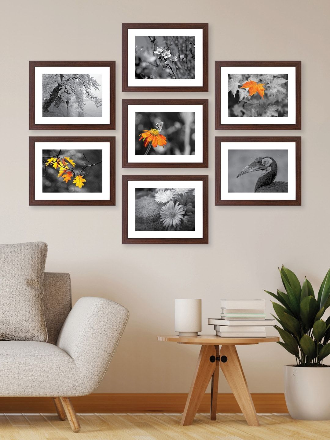 RANDOM Set Of 7 Brown Solid Collage Photo Frames Price in India