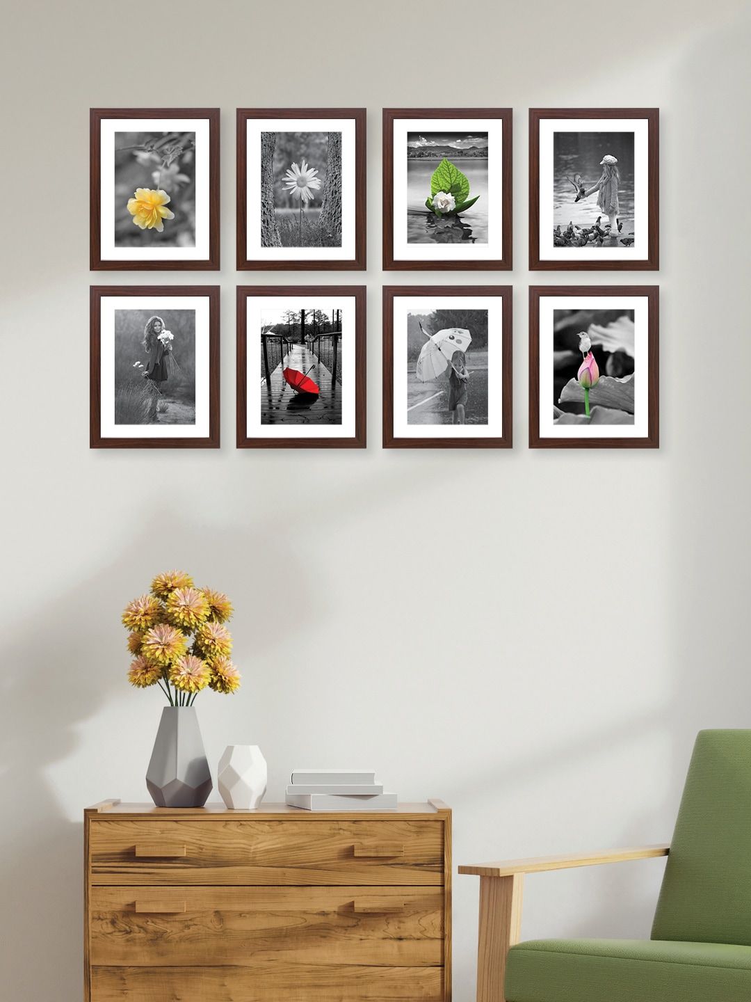RANDOM Set Of 8 Brown Solid Collage Photo Frames Price in India