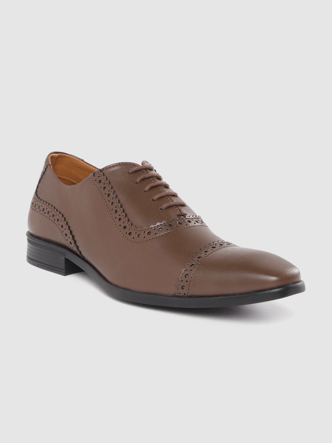 INVICTUS Men Brown Solid Formal Oxfords With Perforated Detail