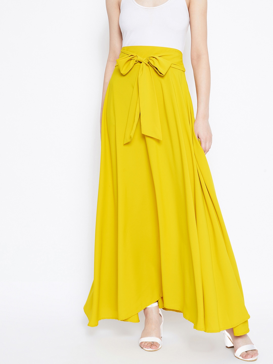 Berrylush Yellow Flared Maxi Skirt Price in India