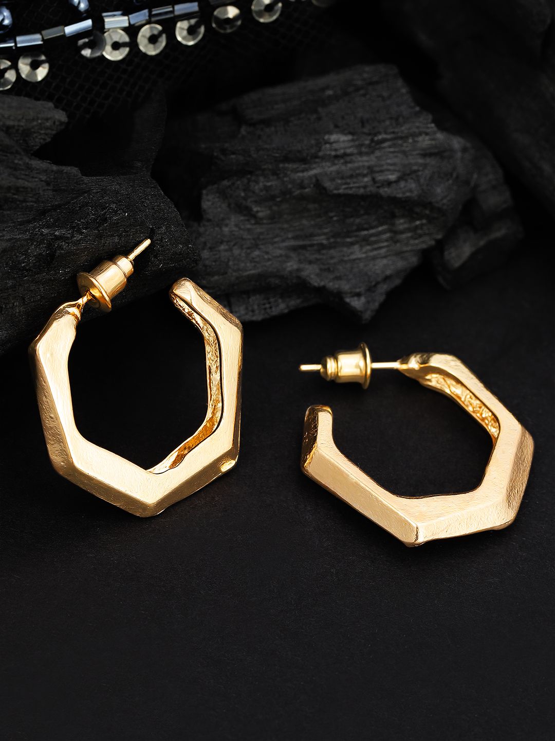 TOKYO TALKIES X rubans FASHION ACCESSORIES Gold-Plated Geometric Half Hoop Earrings Price in India