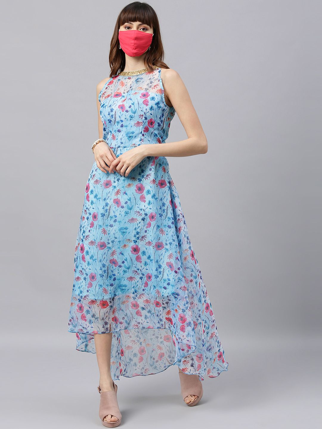 EthnoVogue Women Blue Printed Fit and Flare Dress Price in India
