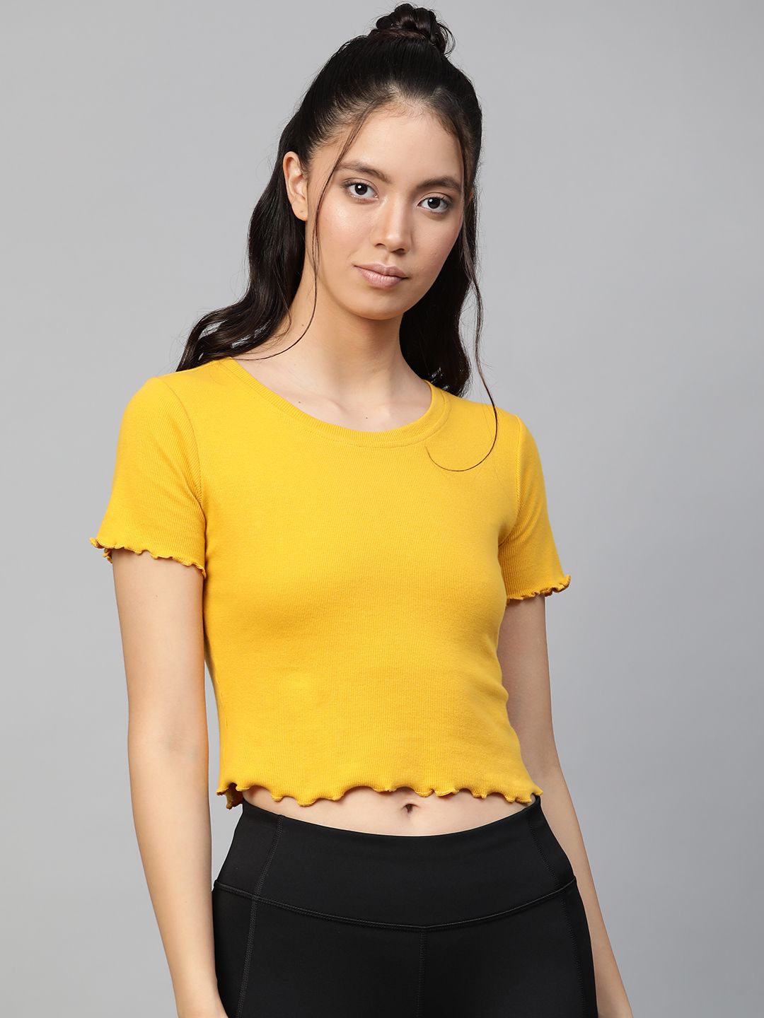 SASSAFRAS Women Mustard Yellow Solid T-shirt