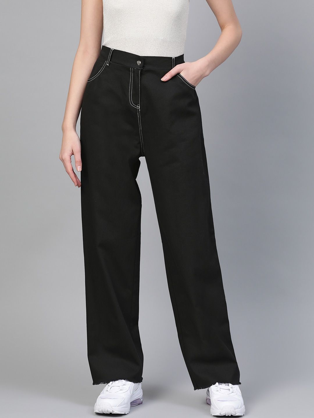 SASSAFRAS Women Black Pure Cotton Trousers Price in India