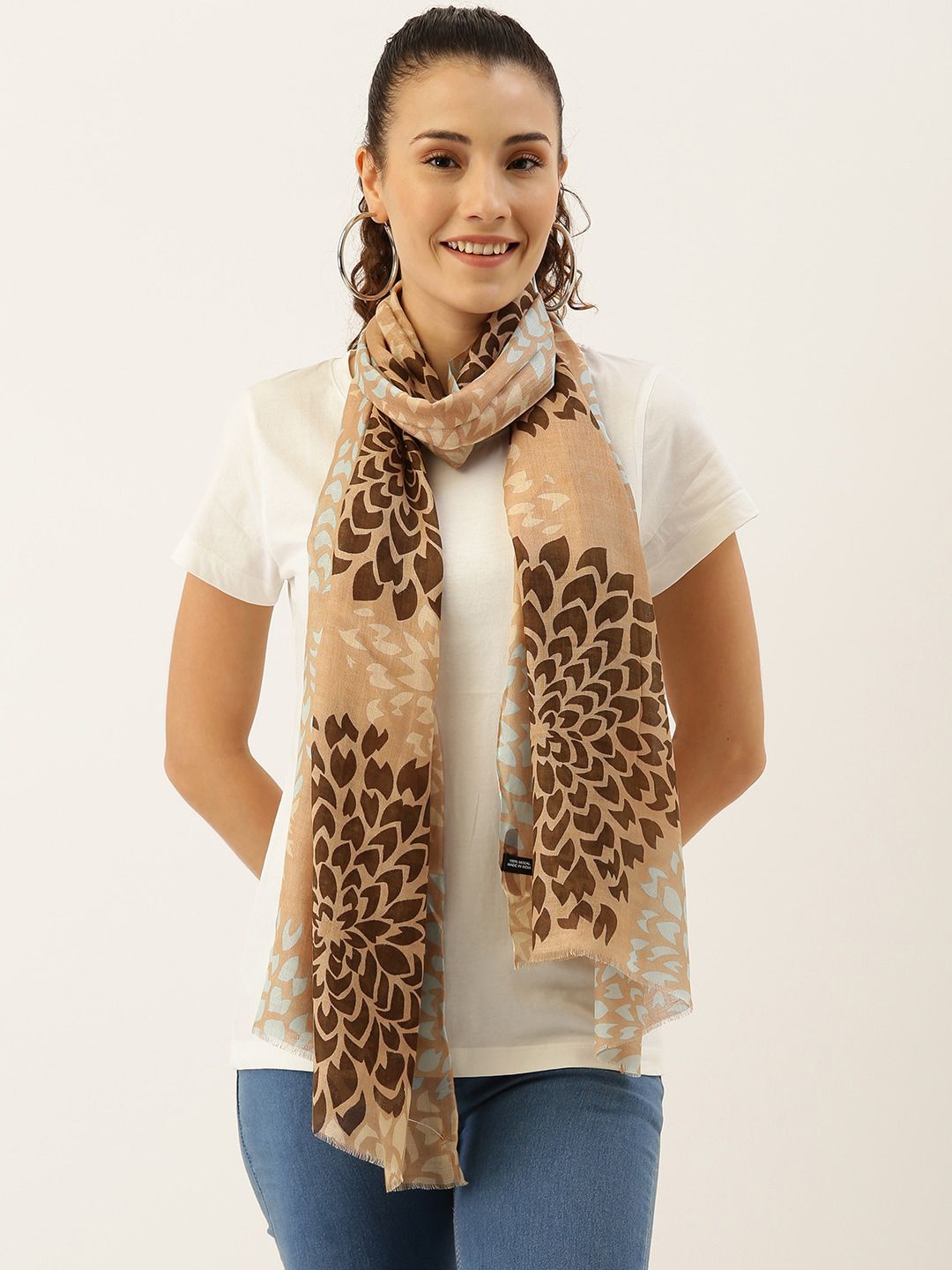 Ayesha Women Brown & Beige Printed Scarf Price in India