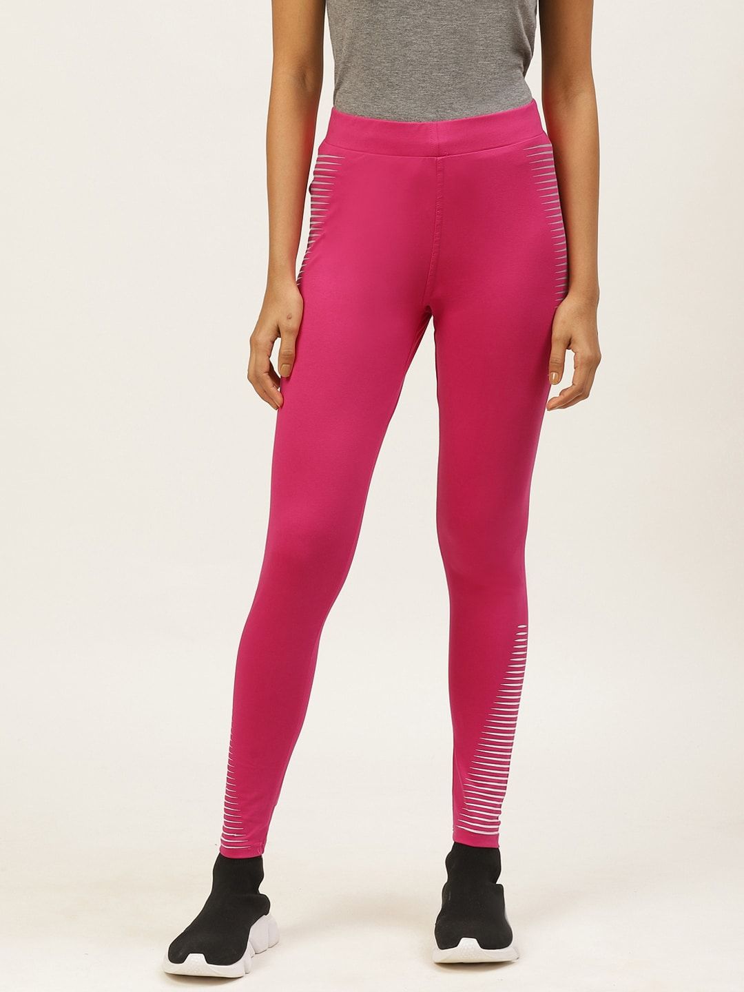 Sweet Dreams Women Fuchsia Pink Solid Slim Fit Track Pants with Striped Detail Price in India