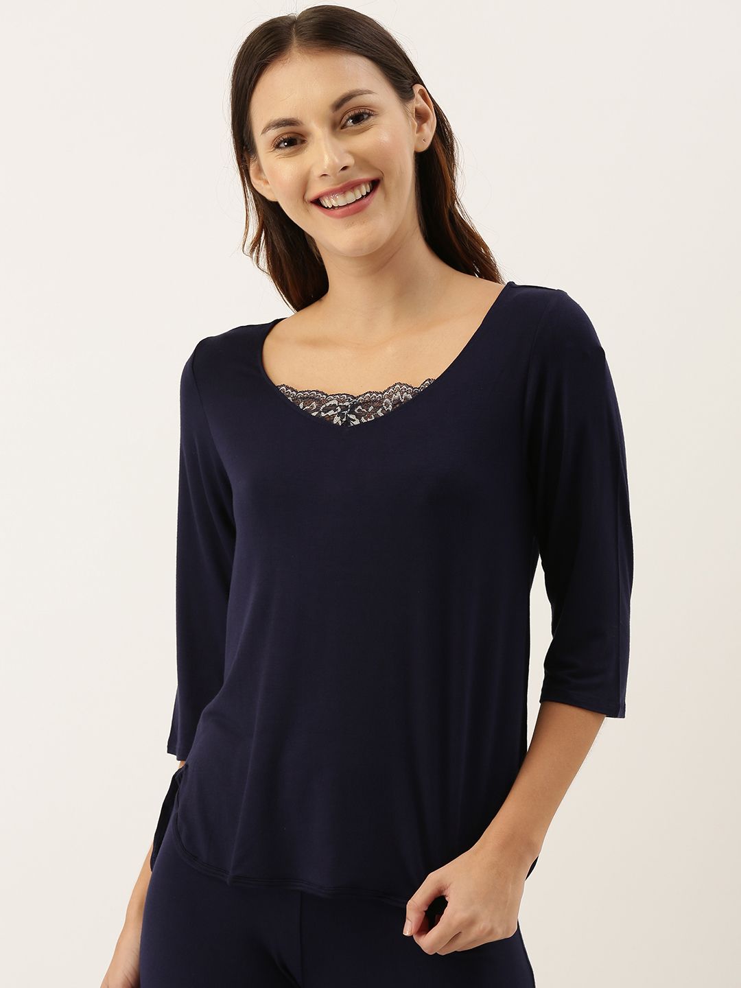 Amante Women Blue Solid Lace Lounge Top SLT26203 Price in India