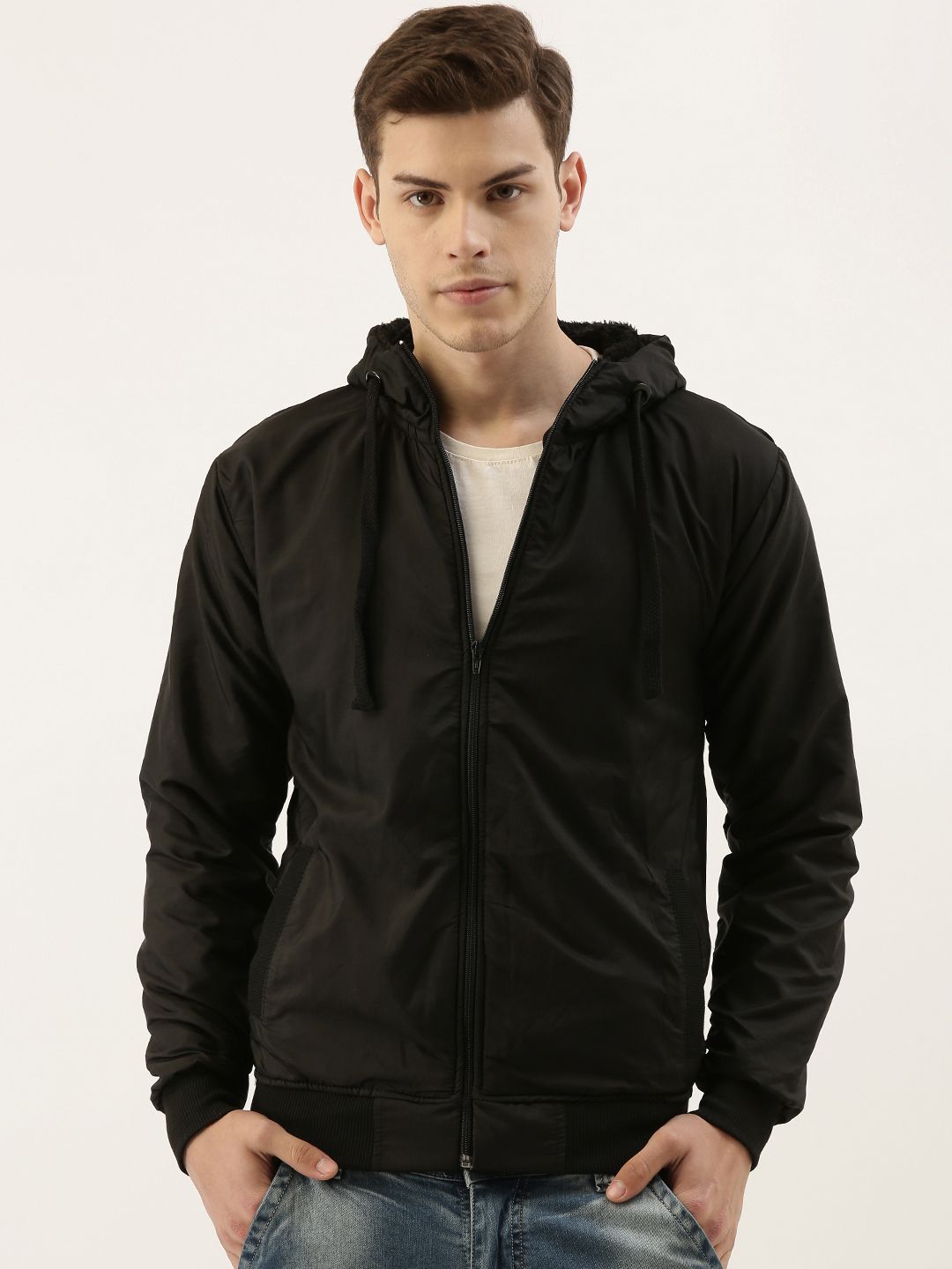 Campus Sutra Men Black Solid Windcheater