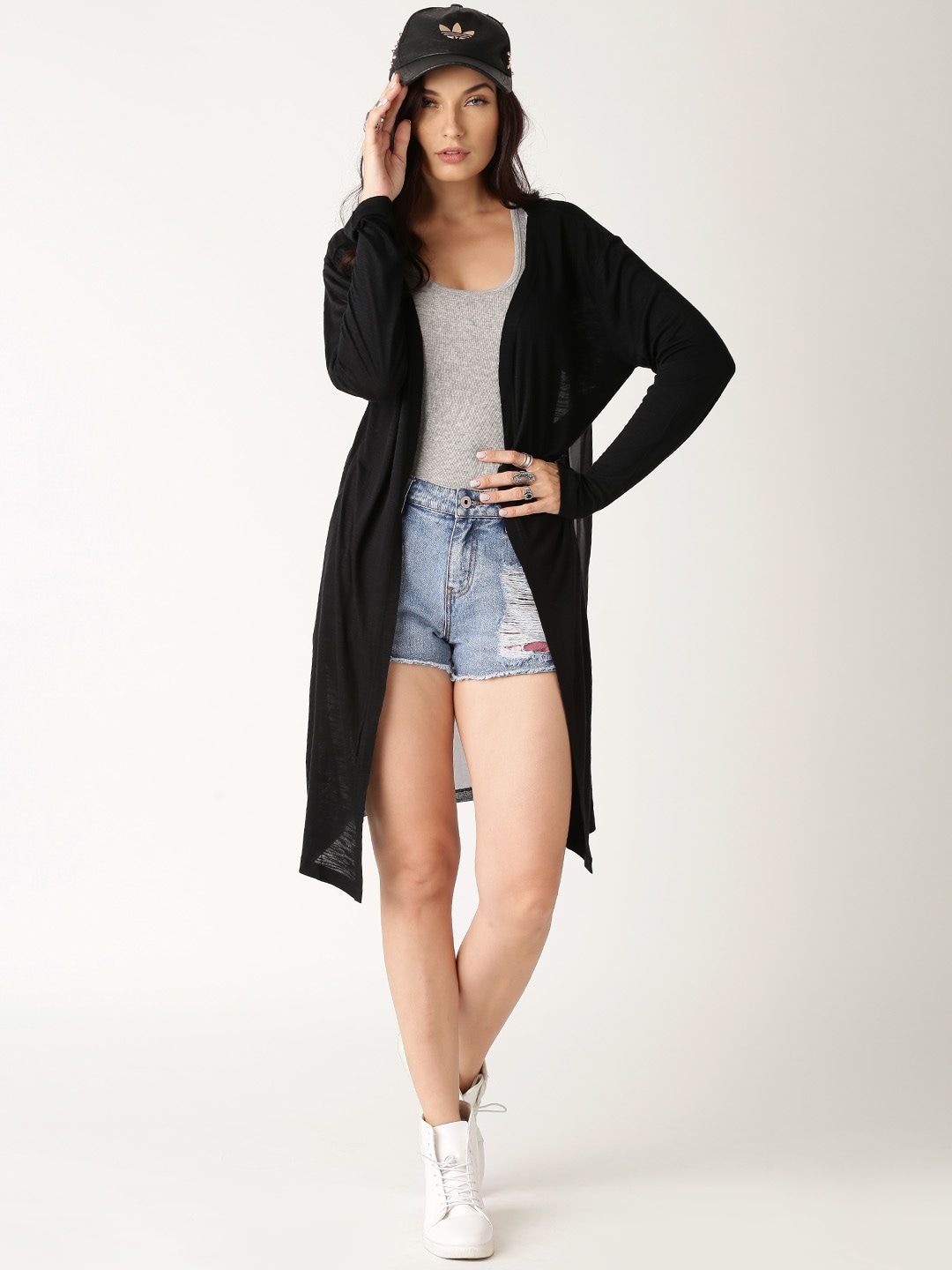 all about you Women Black Solid Open Front Shrug Price in India