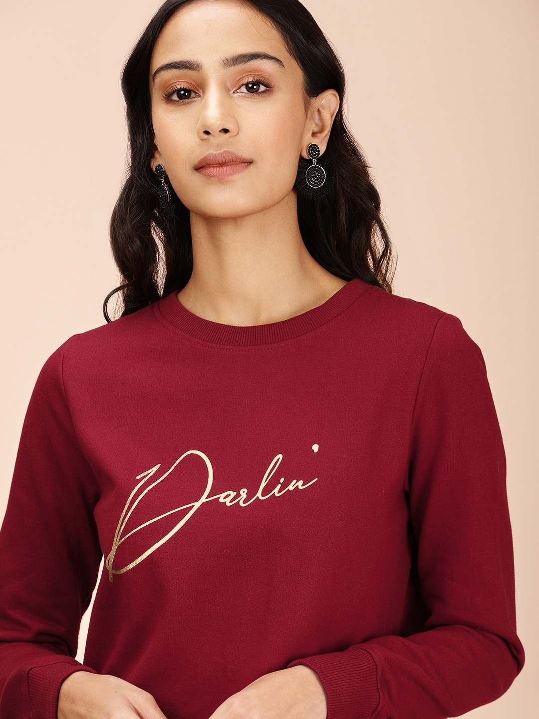 all about you Women Maroon  Gold Printed Sweatshirt Price in India