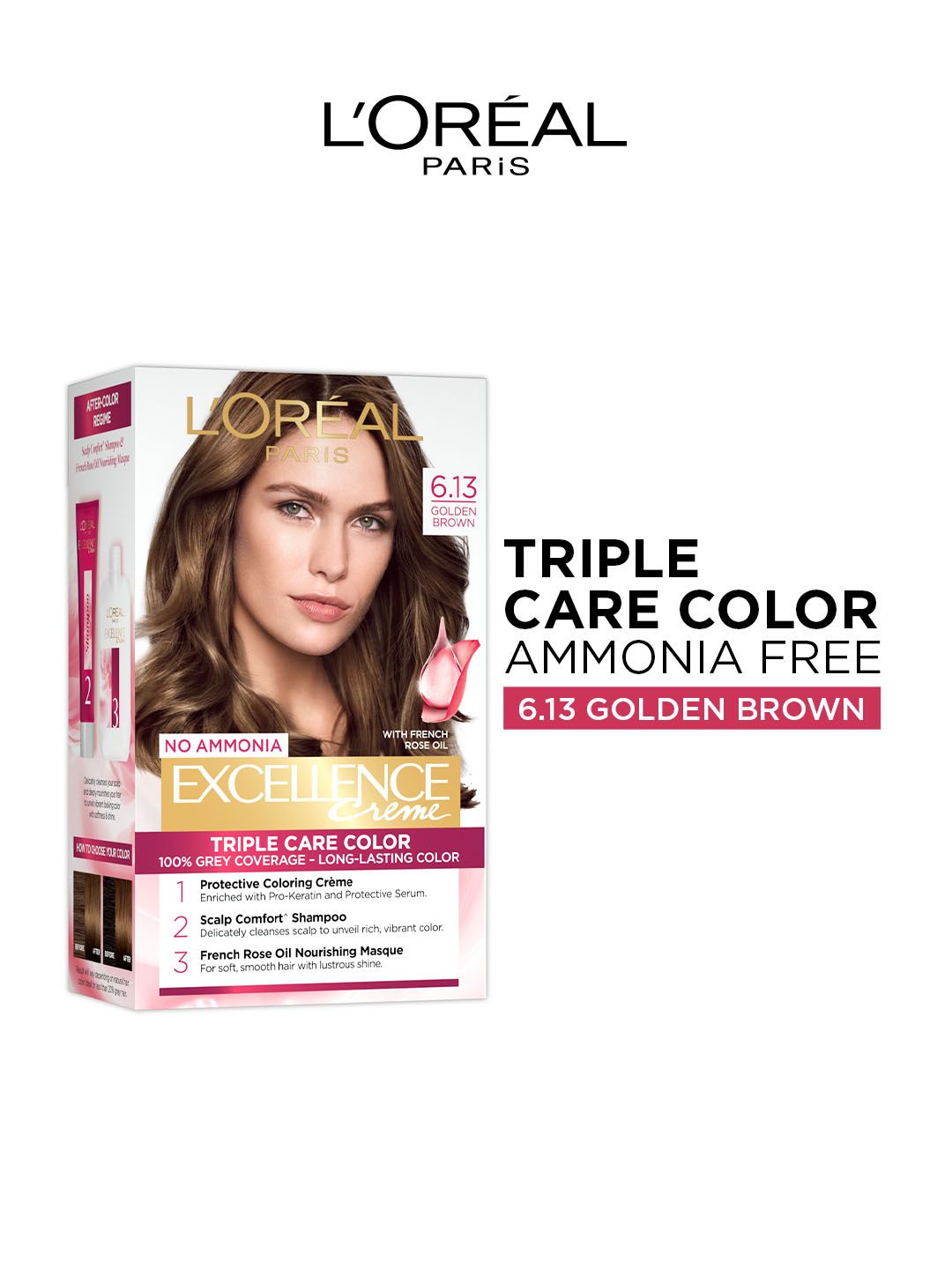 LOreal LOreal Paris New Excellence Creme Hair Color Shade 6.13 Golden Brown - 60g+60ml+12ml+40g