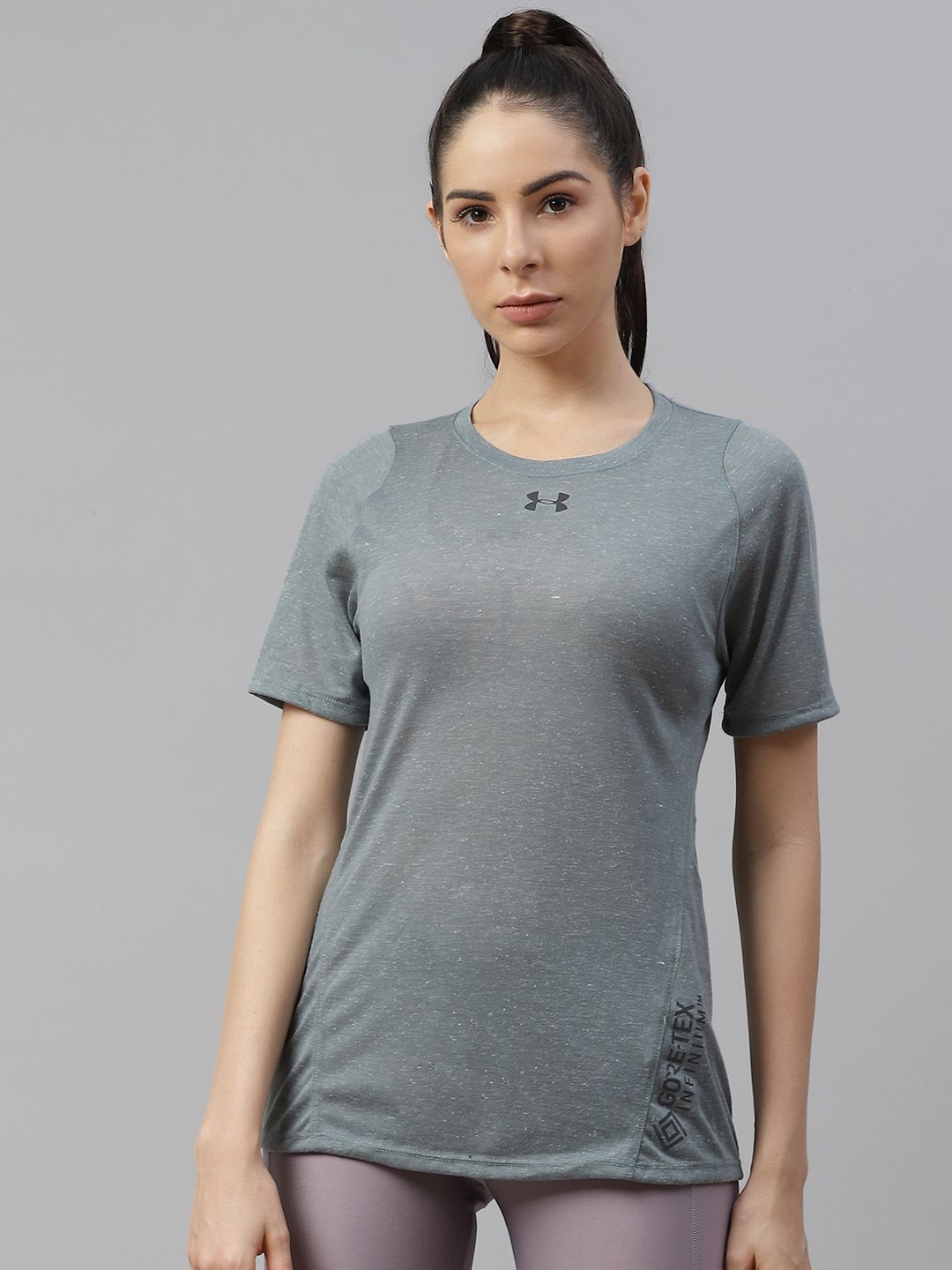 UNDER ARMOUR Women Charcoal Grey Solid UA Tech Twist T-Shirt Price in India