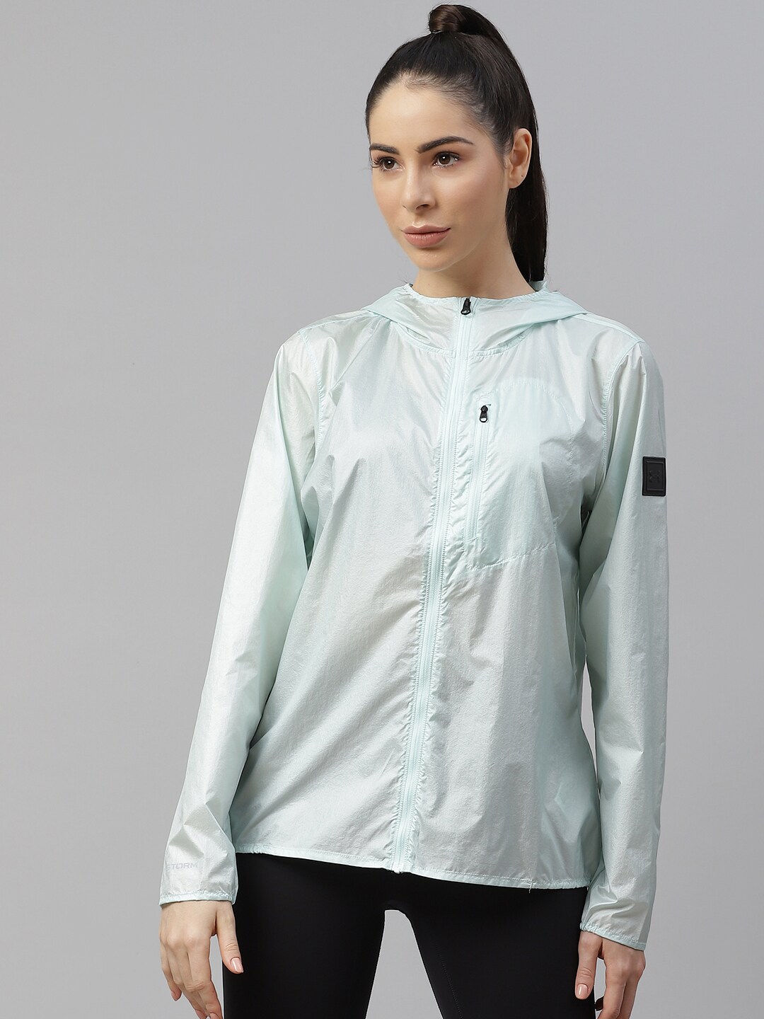 UNDER ARMOUR Women Blue Solid OD Impasse Wind Jacket Price in India