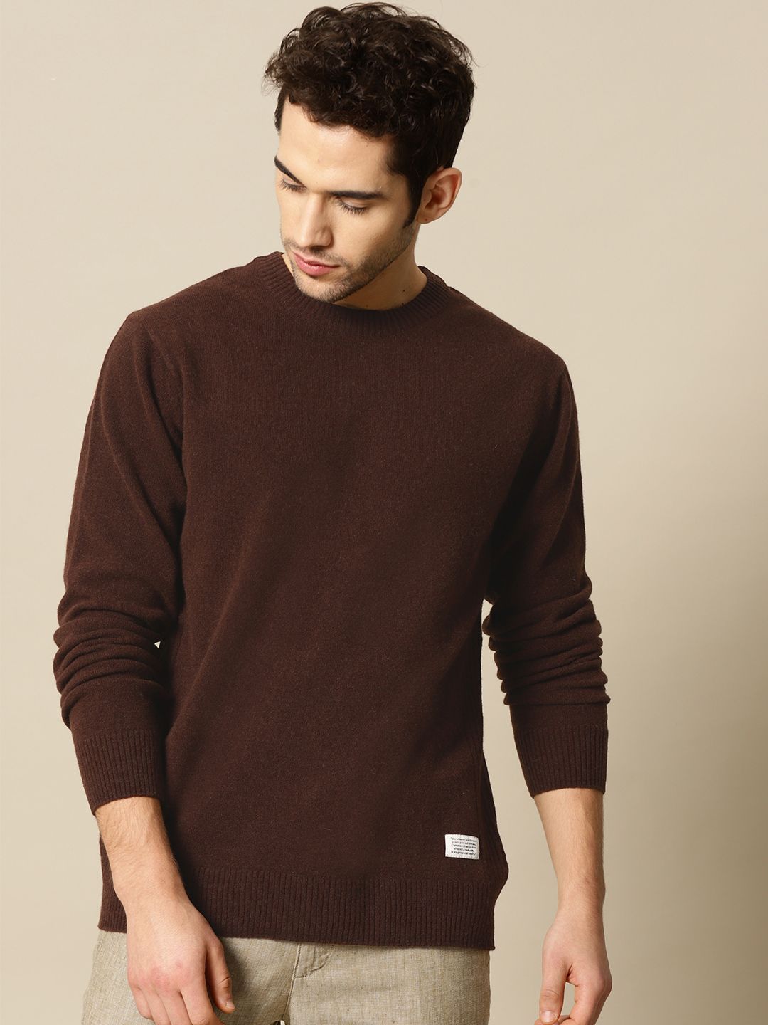 Mr Bowerbird Men Coffee Brown Side Ribbed Woollen Jumper