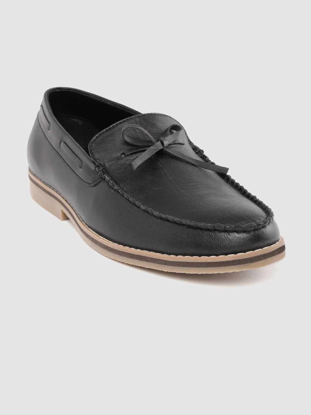 Mast & Harbour Men Black Solid Boat Shoes with Tie-Up Detail