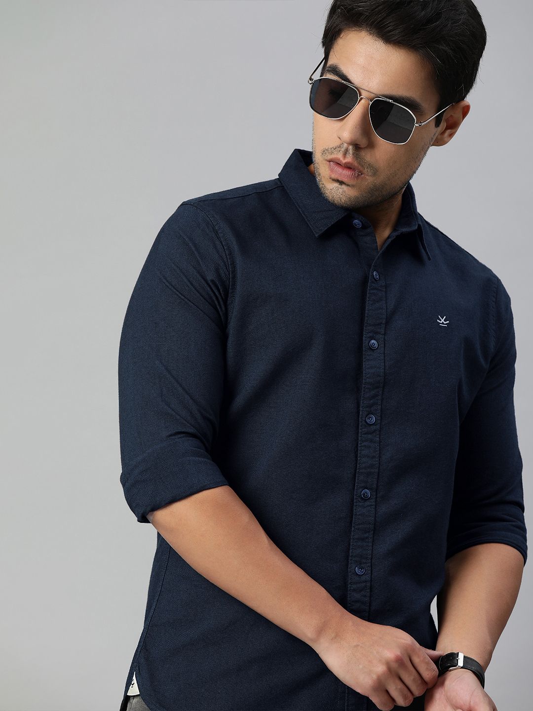 WROGN Men Navy Blue Slim Fit Solid Casual Shirt