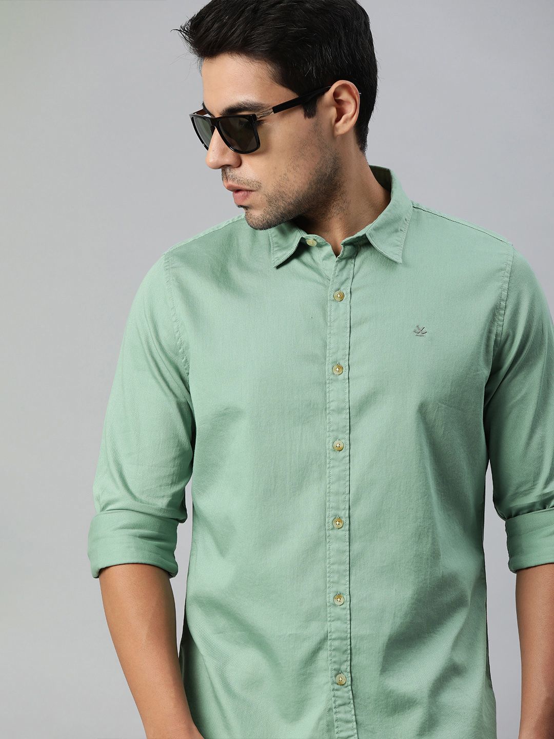 WROGN Men Green Slim Fit Solid Casual Shirt