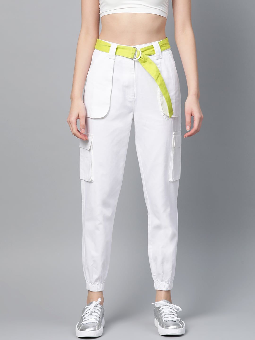 STREET 9 Women White Regular Fit Solid Cropped Cargos Price in India