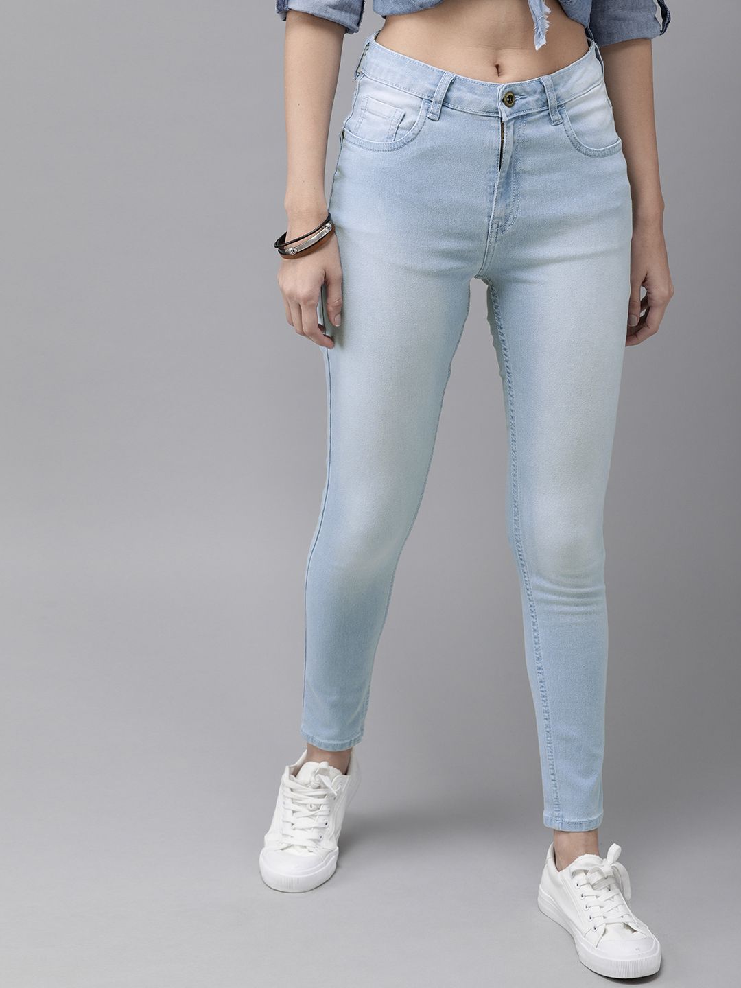 Roadster Women Blue Super Skinny Fit Mid-Rise Clean Look Stretchable Cropped Jeans Price in India