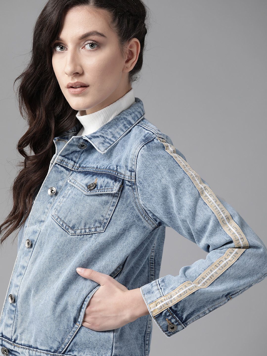 Roadster Women Blue Solid Pure Cotton Denim Jacket Price in India