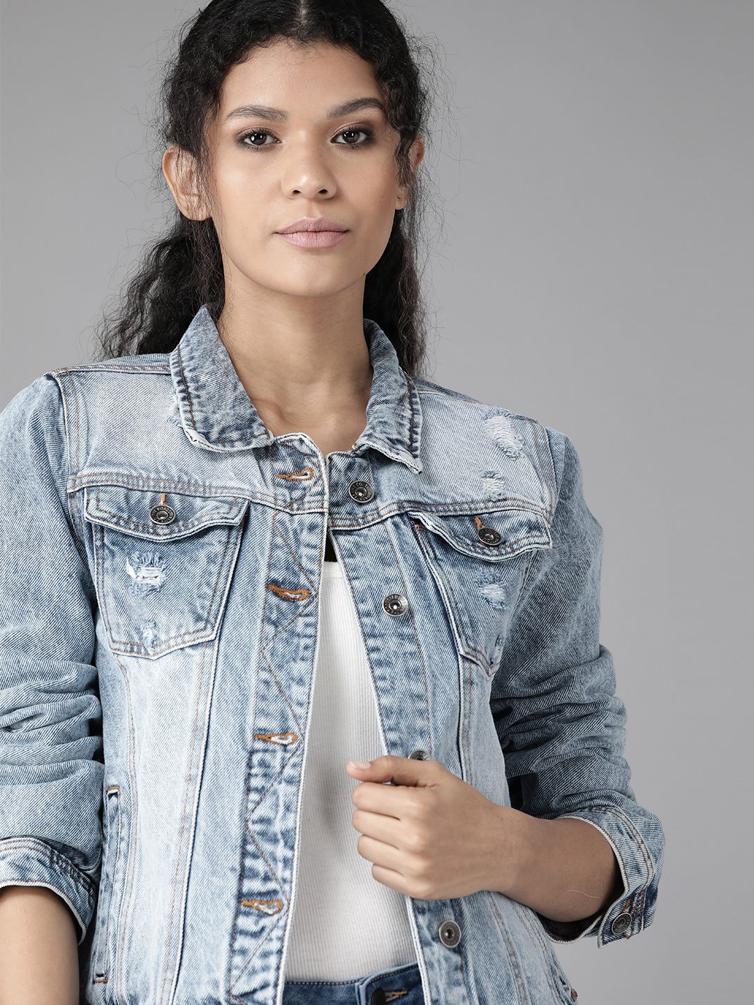 Roadster Women Blue Washed Denim Jacket Price in India