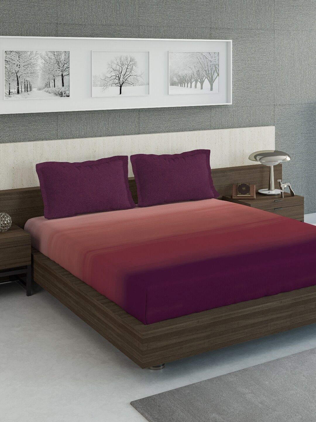 DDecor Maroon & Burgundy Striped 140 TC Cotton 1 King Bedsheet with 2 Pillow Covers Price in India