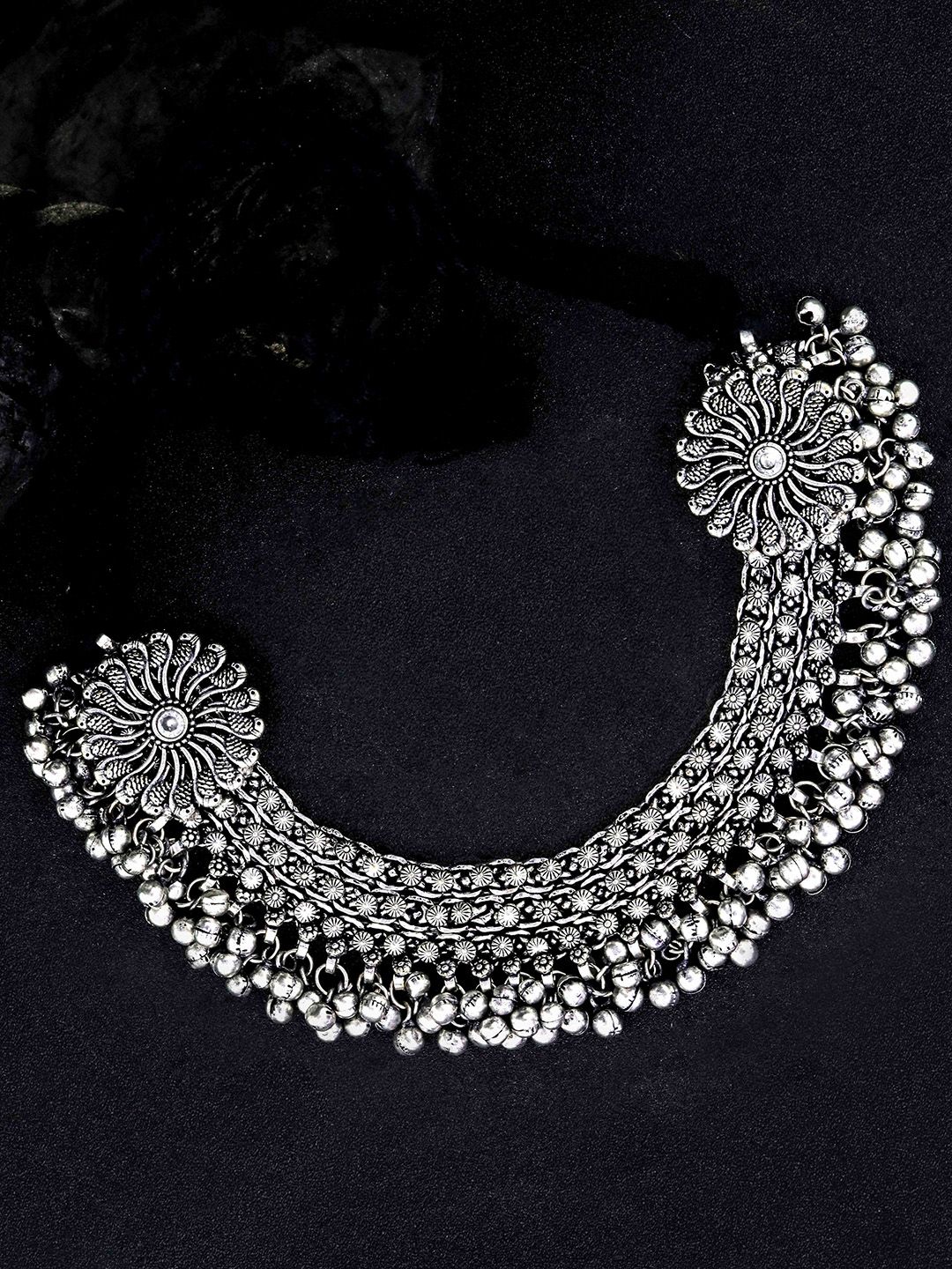 Priyaasi Silver-Toned Oxidised Statement Necklace Price in India